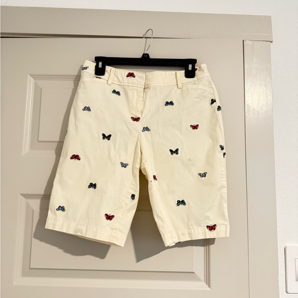 Talbots Cream Shorts with Butterfly Embroidery